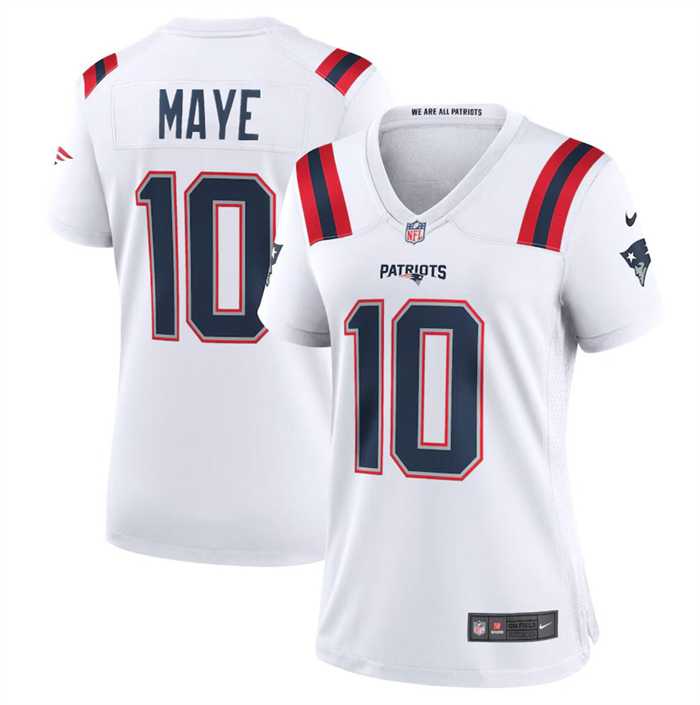 Womens New England Patriots #10 Drake Maye 2024 Draft White Football Stitched Jersey Dzhi